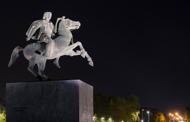 Monument of Alexander the Great in the city of Thessaloniki,  Greece. Statue in the harbor.
