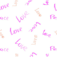 The pattern of the inscriptions "love", which are written with a pink marker on a white background.