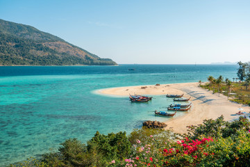 Summer concept ,Soft wave lapped the sandy beach Koh Lipe Beach Thailand ,Summer vacation