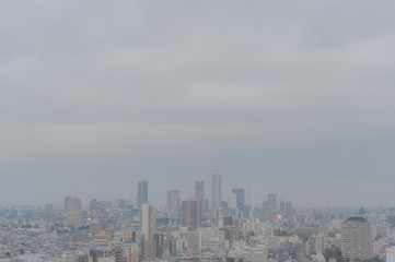 東京都文京区後楽園から見る曇りの日の東京の夕景