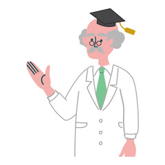 博士　白衣　シニア　男性　説明