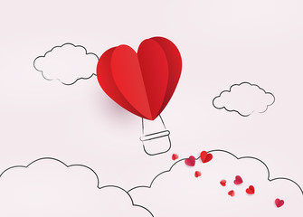 Love and valentine day. Heart air balloon. - obrazy, fototapety, plakaty