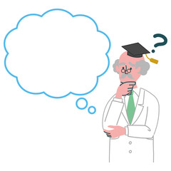 博士　白衣　シニア　男性　考えている