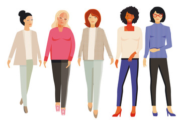 Fototapeta premium fünf junge Frauen stehen zusammen, Menschengruppe