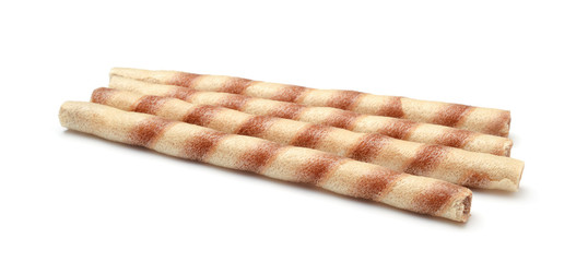 Wafer rolls with chocolate isolated on white