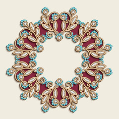 Vintage gold round frame with jewellery border