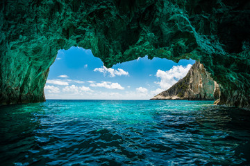 Beautiful sea caves on Zakynthos Island Greece
