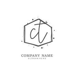  Handwritten initial letter C T CT for identity and logo. Vector logo template with handwriting and signature style.