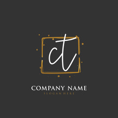  Handwritten initial letter C T CT for identity and logo. Vector logo template with handwriting and signature style.
