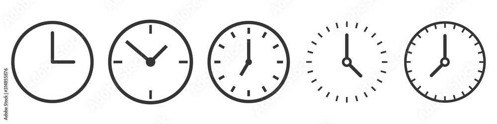Poster vector time and clock icons in thin line style.