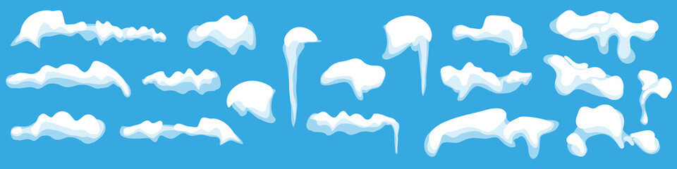 Set of Snow caps with icicles. Vector illustration
