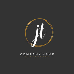 Handwritten initial letter J T JT for identity and logo. Vector logo template with handwriting and signature style.
