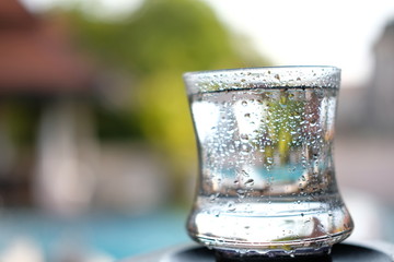 glass of water with ice on black background