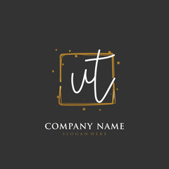 Handwritten initial letter U T UT for identity and logo. Vector logo template with handwriting and signature style.
