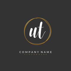 Handwritten initial letter U T UT for identity and logo. Vector logo template with handwriting and signature style.