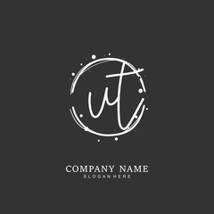 Handwritten initial letter U T UT for identity and logo. Vector logo template with handwriting and signature style.