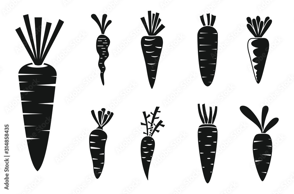 Poster carrot vegetable icons set. simple set of carrot vegetable vector icons for web design on white back