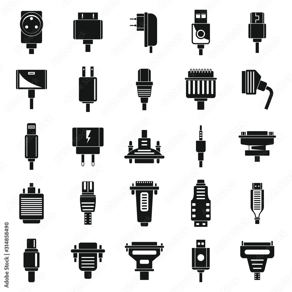 Aufkleber adapter cable icons set. simple set of adapter cable vector icons for web design on white background