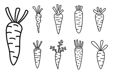 Food carrot icons set. Outline set of food carrot vector icons for web design isolated on white background