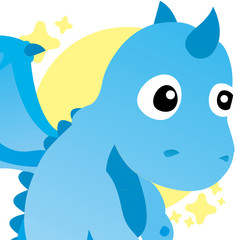 Illustration of Blue Baby Dragon Cartoon, Cute Funny Character, Flat Design