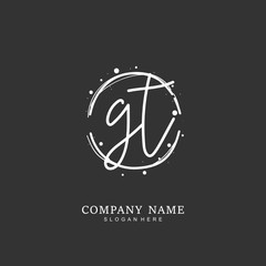 Handwritten initial letter G T GT for identity and logo. Vector logo template with handwriting and signature style.