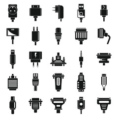Adapter cable icons set. Simple set of adapter cable vector icons for web design on white background - obrazy, fototapety, plakaty