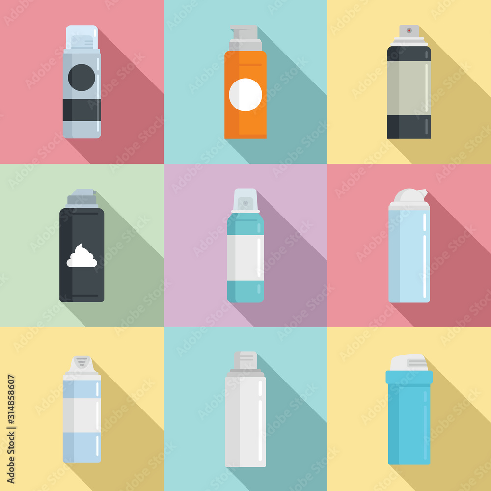 Poster shaving foam icons set. flat set of shaving foam vector icons for web design