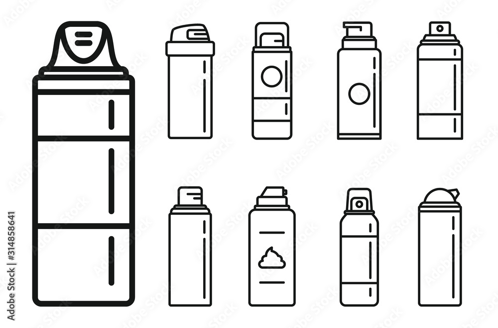 Poster shaving foam bottle icons set. outline set of shaving foam bottle vector icons for web design isolat