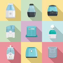Air purifier icons set. Flat set of air purifier vector icons for web design