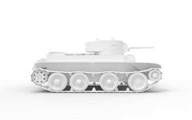 3d rendering of a white model tank isolated in white studio background