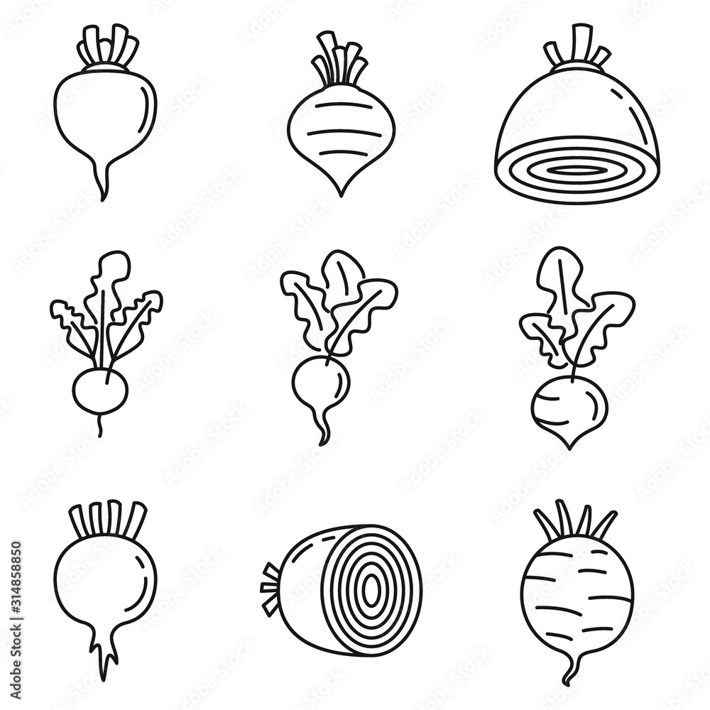 Poster beet food icons set. outline set of beet food vector icons for web design isolated on white backgrou