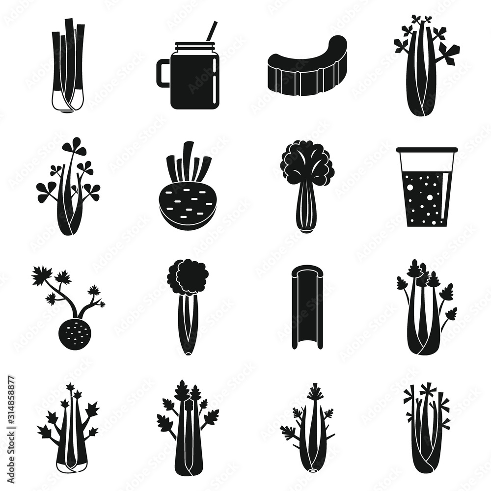Poster celery food icons set. simple set of celery food vector icons for web design on white background