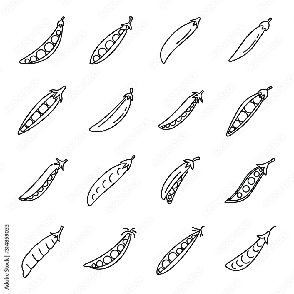 Poster peas bean icons set. outline set of peas bean vector icons for web design isolated on white backgrou
