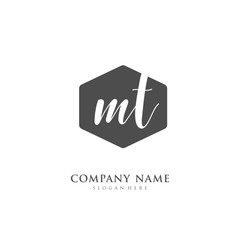 Handwritten initial letter M T MT for identity and logo. Vector logo template with handwriting and signature style.