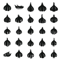 Garlic icons set. Simple set of garlic vector icons for web design on white background