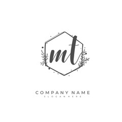 Handwritten initial letter M T MT for identity and logo. Vector logo template with handwriting and signature style.