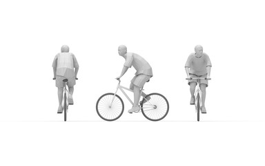 3d rendering of a man on a bicycle isolated in white studio background