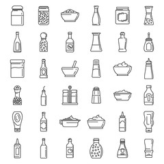 Condiment food icons set. Outline set of condiment food vector icons for web design isolated on white background
