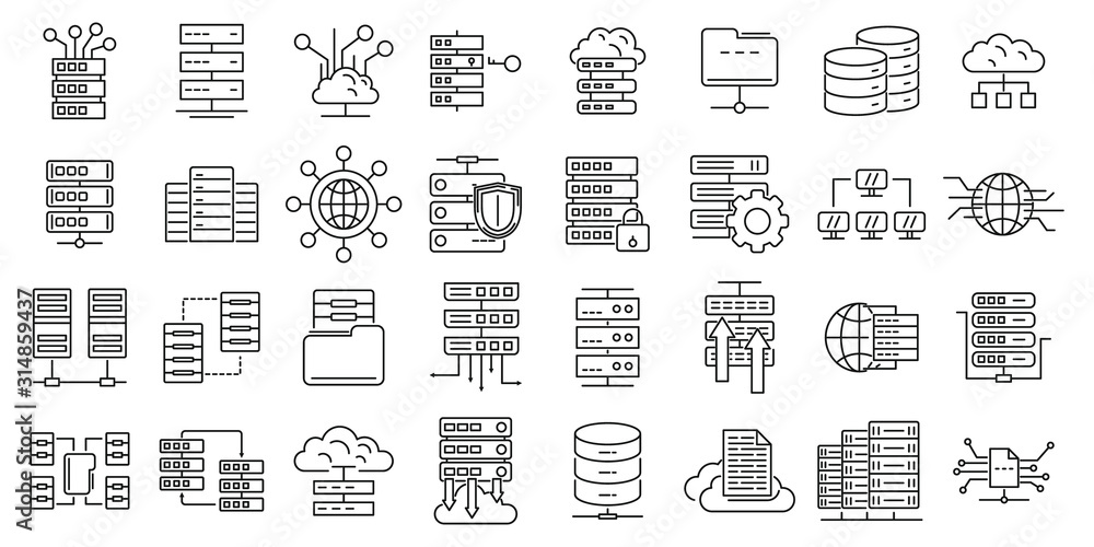 Poster data center icons set. outline set of data center vector icons for web design isolated on white back