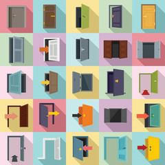 Entrance icons set. Flat set of entrance vector icons for web design