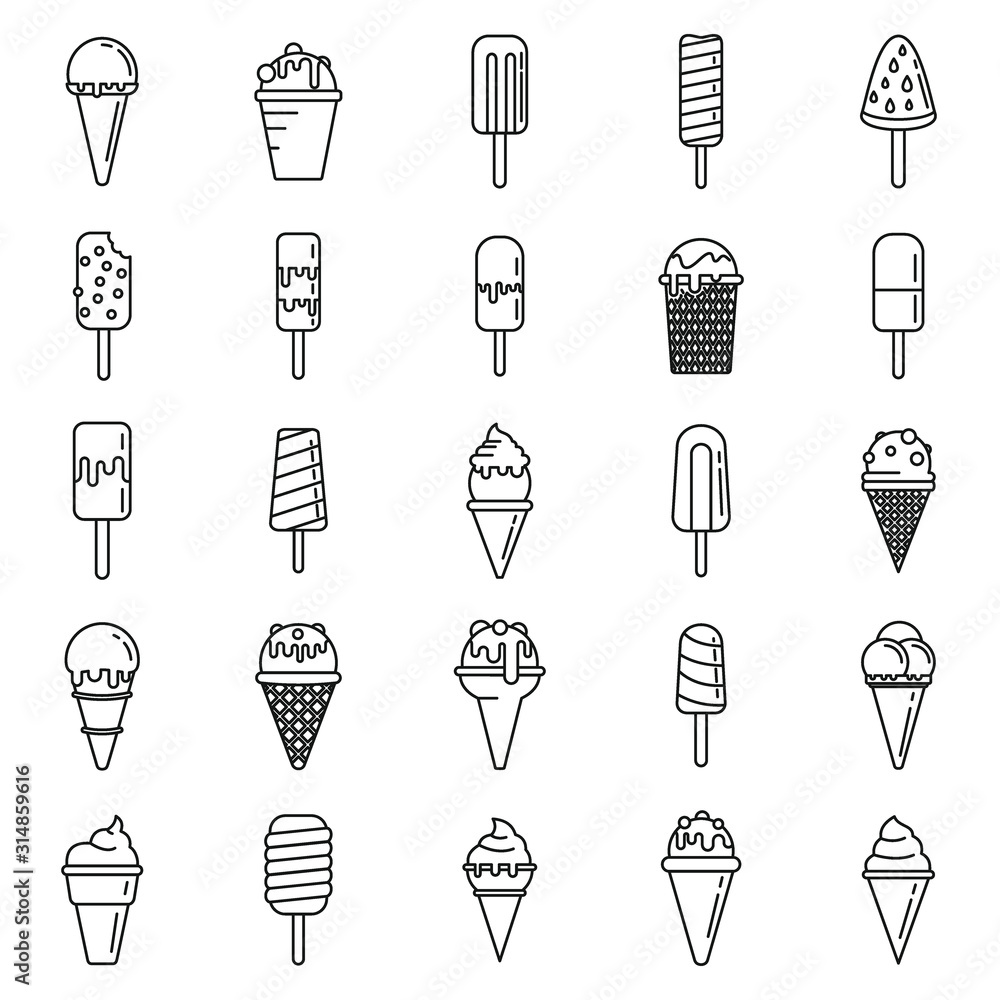 Poster ice cream cone icons set. outline set of ice cream cone vector icons for web design isolated on whit