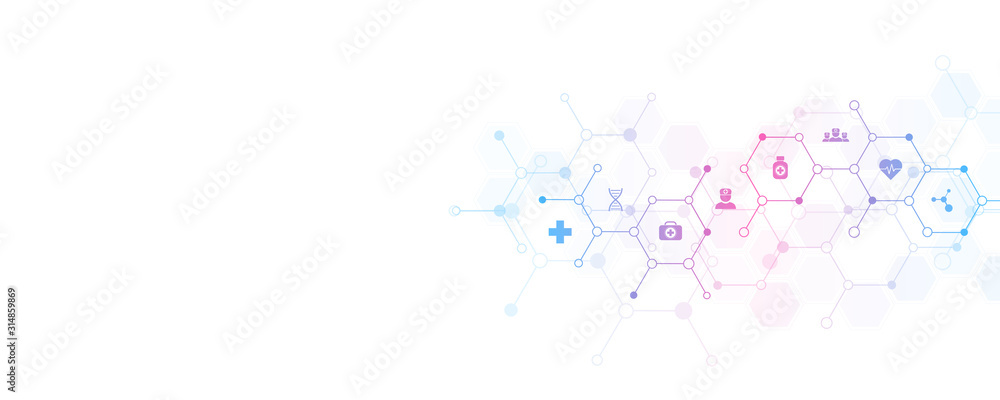 Leinwandbilder abstract medical background with flat icons and symbols. template design with concept and idea for h