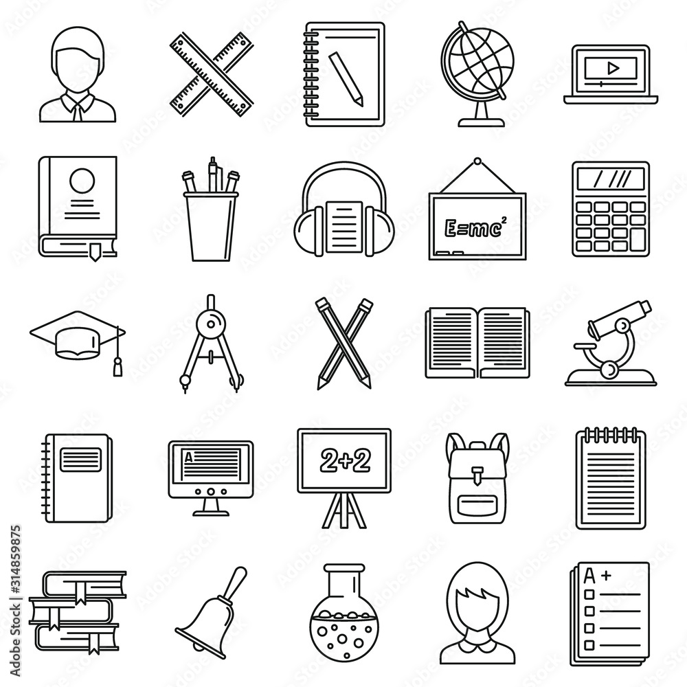 Poster lesson teacher icons set. outline set of lesson teacher vector icons for web design isolated on whit