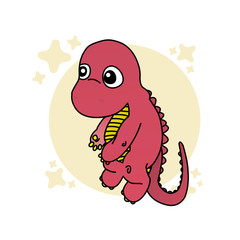Illustration of Red Dinosaur Cartoon, Cute Funny Character, Flat Design