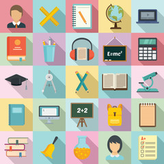 Lesson icons set. Flat set of lesson vector icons for web design
