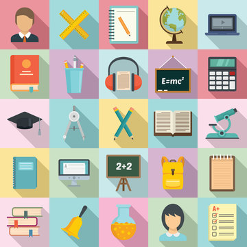 Lesson icons set. Flat set of lesson vector icons for web design
