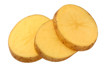 potato slices isolated on a white background with a clipping path