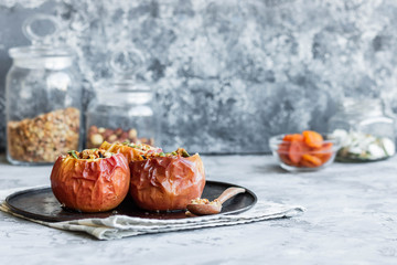 Baked apples with nut granola and pumpkin seeds.