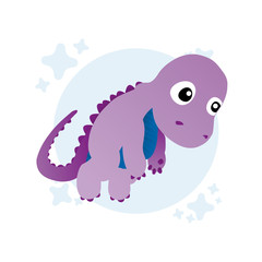 Illustration of Purple Dinosaur Cartoon, Cute Funny Character, Flat Design