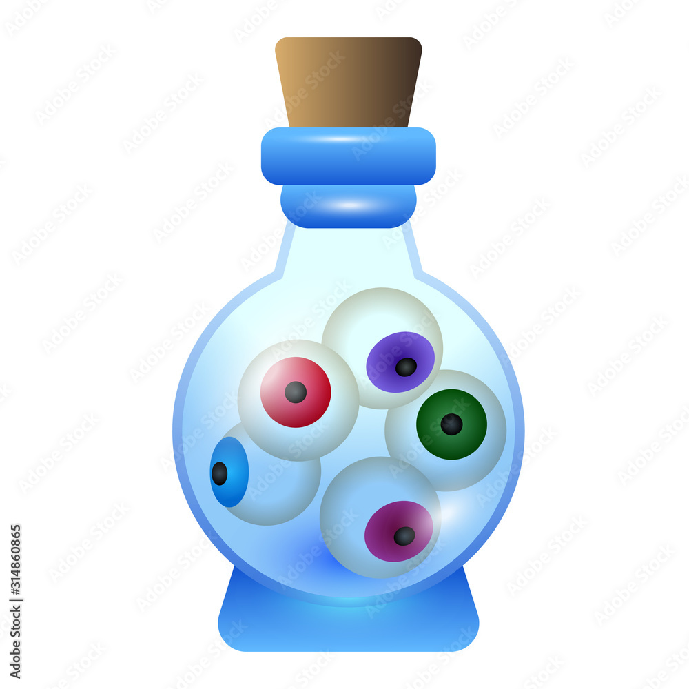 Poster eye flask potion icon. cartoon of eye flask potion vector icon for web design isolated on white back